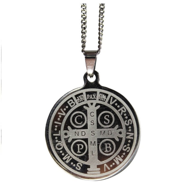 Brazilian Saint São Bento Stainless Steel Silver Medal Religious Collectible Jewelry