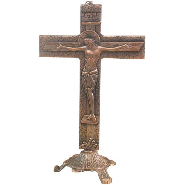 Brazilian Original Stylized Bronze Table Crucifix 25cm Religious Articles Decoration