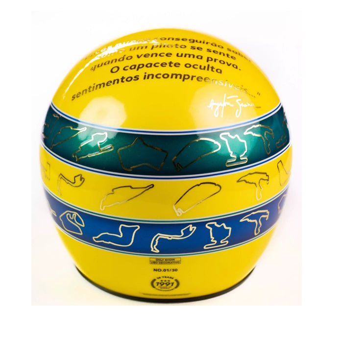 Ayrton Senna 30 Years 3 Times World Champion Helmet Replica w/ Sid Mosca Serial Number