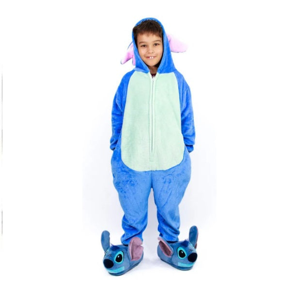 Kigurumi Nuigurumi Stitch Blue Plush Onesie Sleepwear Costume Kids 3/4y