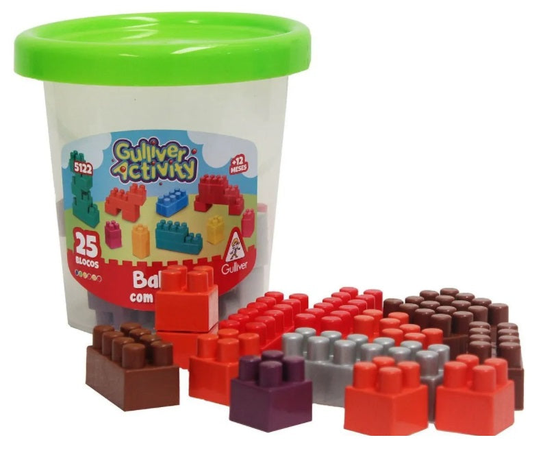 Brazilian Original Gulliver Activity Bucket Mount Fit Blocks Toy Kids Play 25 Pc