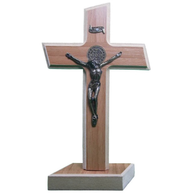 Brazilian São Benedito Saint Benedict Medal Brown Wooden Crucifix 36x19cm