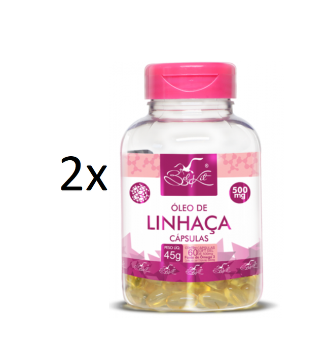 Lot of 2 Brazilian Original Belkit Linseed Oil Beauty Supplement 60x500mg Caps.