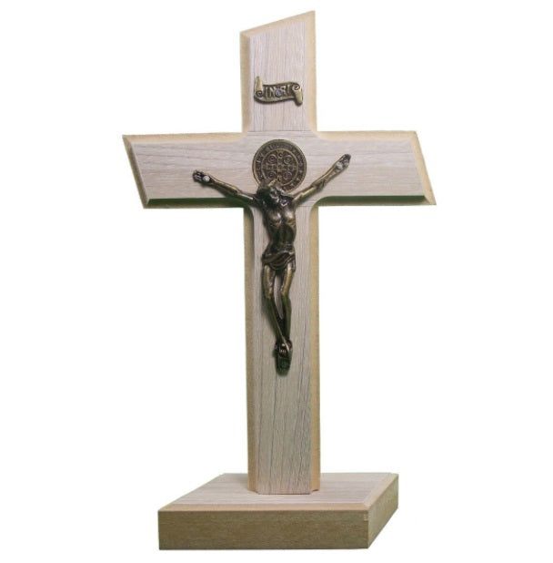 Brazilian São Benedito Saint Benedict Medal White Wooden Crucifix 36x19cm