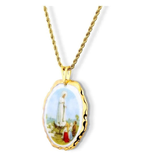 Medal Our Lady Of Fatima Shepherds Gold Religious Pendant Necklace Acessories
