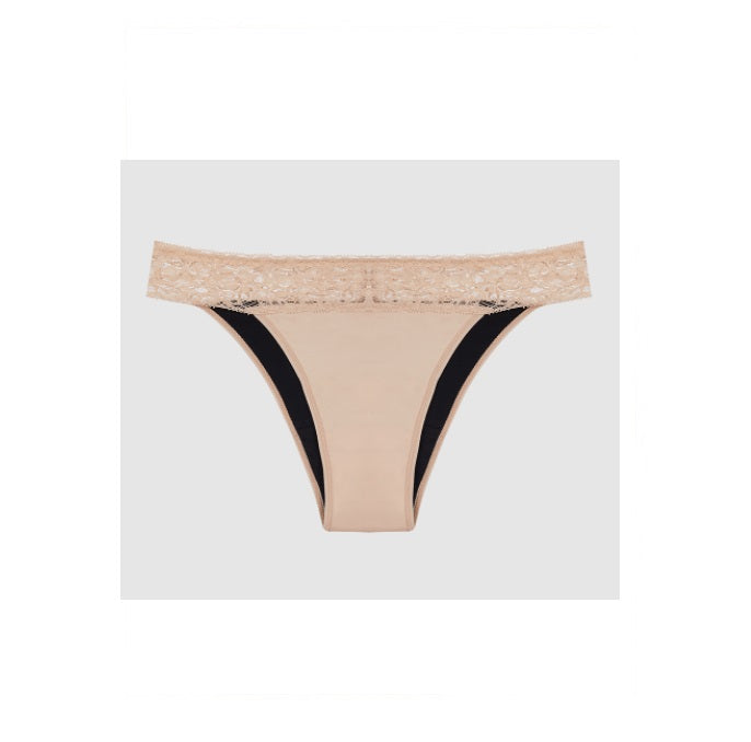Hope Moderate Flow Lace Bikini Period Pad Panty Beige Cotton Underwear Brazilian