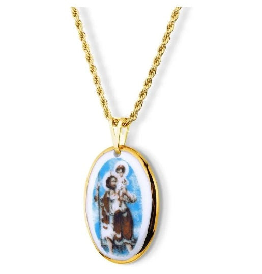 Pendant Faith Medal São Cristovão 18k Gold Necklace Acessories Religious