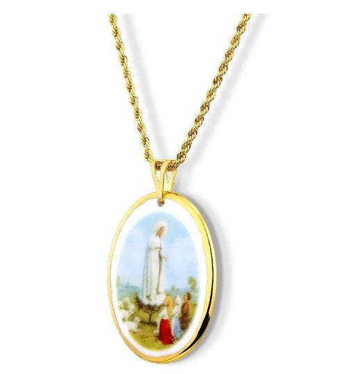 Medal Our Lady Of Fatima Shepherds Gold Religious Pendant Necklace Acessories
