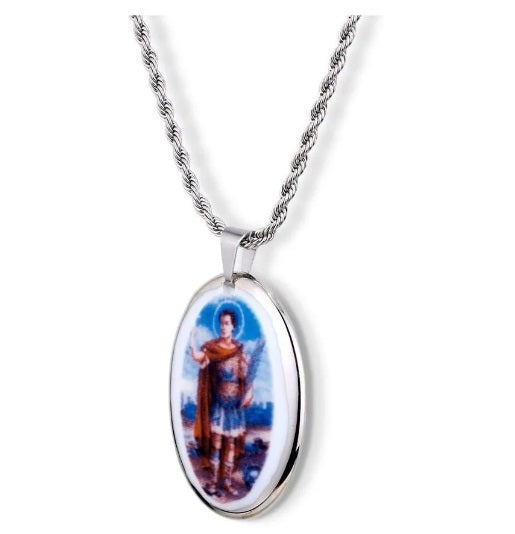 Santo Expedito Faith 18k White Gold Pendant Medal Religious Necklace Acessories