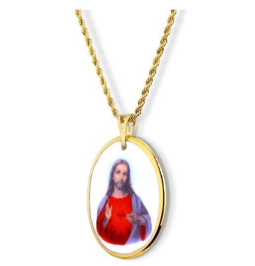 Sacred Heart of Jesus Medal Pendant Religious Necklace 18k Gold Faith Acessories
