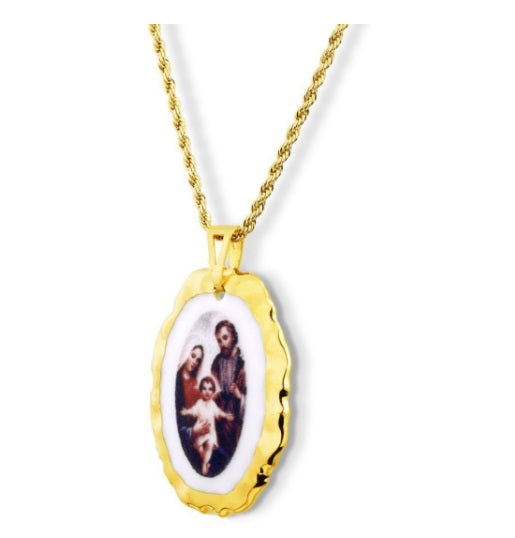 18k Gold Holy Family Faith Pendant Medal Religious Necklace Acessories Faith