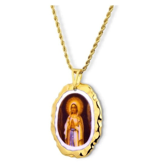 Pendant Medal Our Lady Of Lourdes Religious 18K Gold Faith Necklace Acessories
