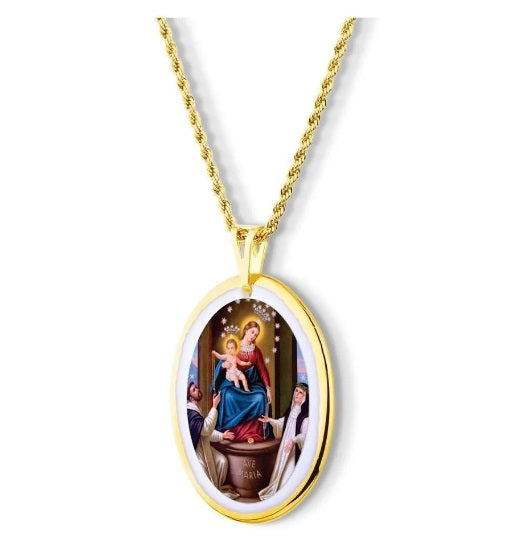 Pendant Faith Medal Our Lady of the Rosary 18K Gold Necklace Religious Acessorie