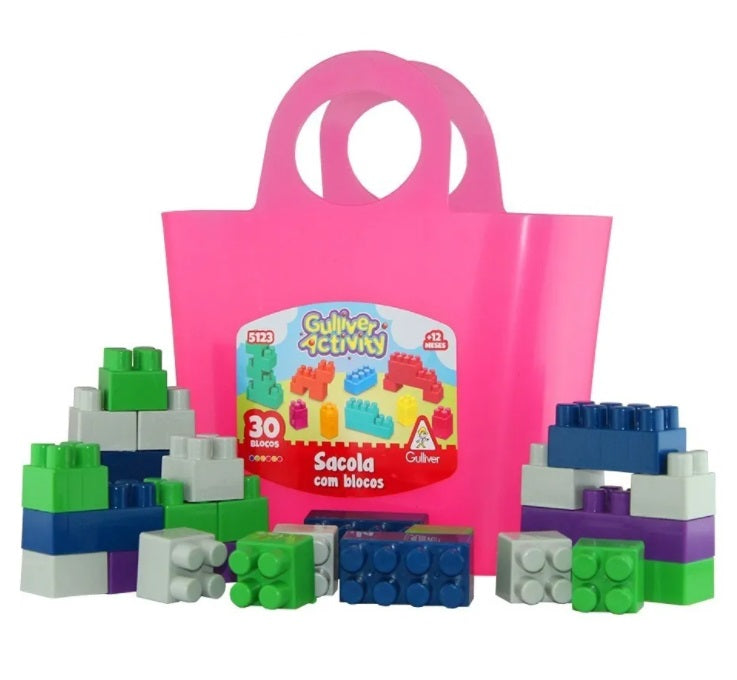 Brazilian Original Gulliver Mount Fit Blocks Pink Bag Kids Play Toys 30 Pcs