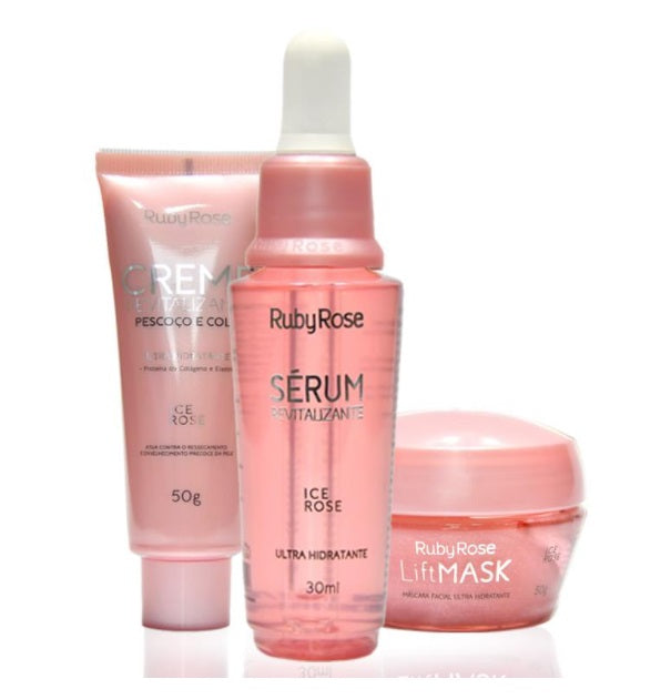 Brazilain Original Ruby Rose Facial Ice Rose Revitalizing Skin Care Set Kit 3 Items
