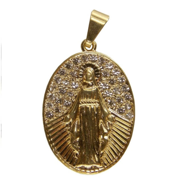 Brazilian Nossa Senhora Our Lady of Graces Gold Plated Diamond Pendant Religious