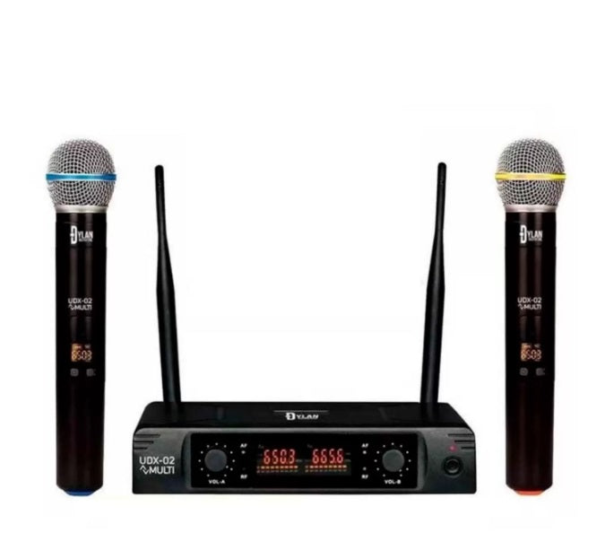 Dylan Professional UDX02 Multi UHF Wireless 2x Microphones + Case Accessories