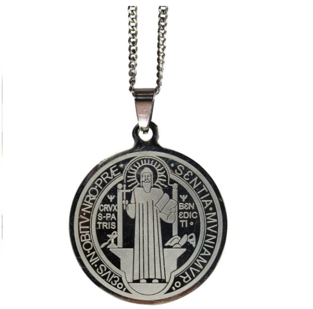 Brazilian Saint São Bento Stainless Steel Silver Medal Religious Collectible Jewelry