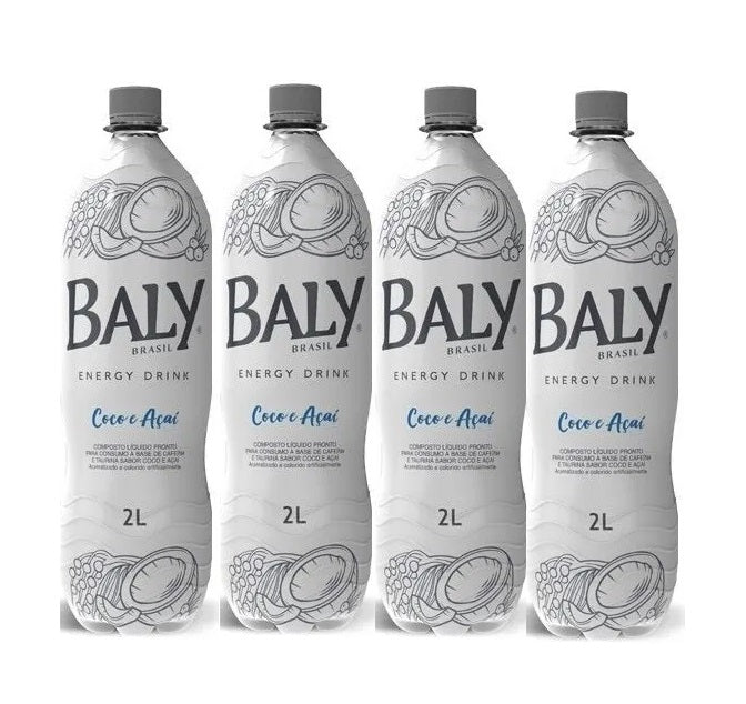 Lot of 4 Brazilian Baly Brasil Coconut Acaí Drink Energetic Caffeine Beverage 2L