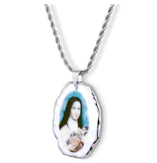 Pendant Faith Medal Santa Terezinha 18k White Gold Religious Acessories Necklace