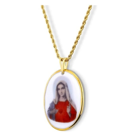 Pendant Faith Medal Sacred Heart Of Mary 18K Gold Necklace Acessories Religious