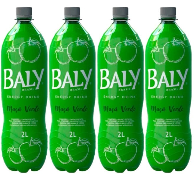 Lot of 4 Brazilian Baly Brasil Green Apple Drink Energetic Caffeine Beverage 2L