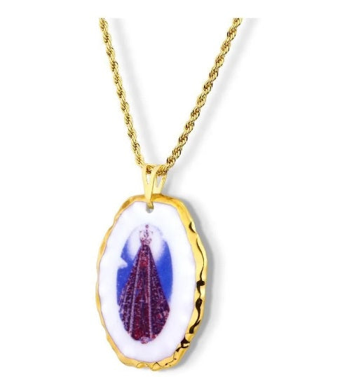 Pendant Faith Medal Our Lady Aparecida Dark Blue 18k Gold Necklace Acessories