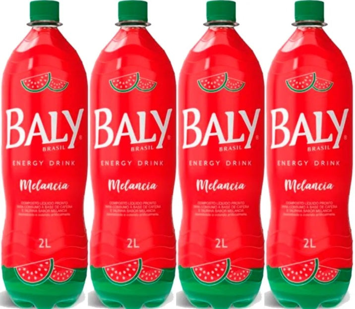 Lot of 4 Brazilian Baly Brasil Watermelon Fruit Drink Energetic Caffeine Beverage 2L