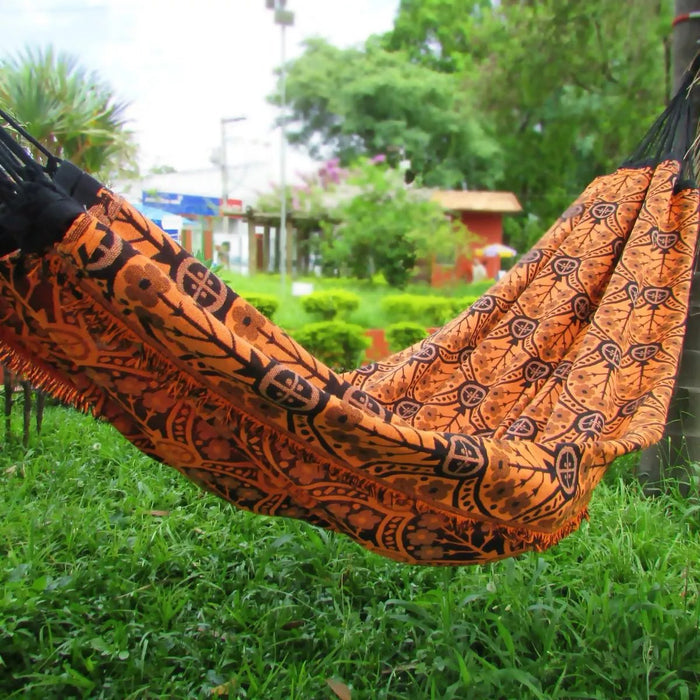 Brazilian Hammock Orange Indiana Pattern - 13 ft by 5 ft - Premium Brazilian Handmade Woven Cotton