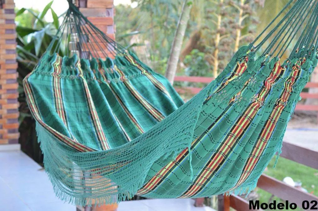 Brazilian Hammock Green Madras Pattern - 14 ft by 5 ft - Premium Brazilian Handmade Woven Cotton