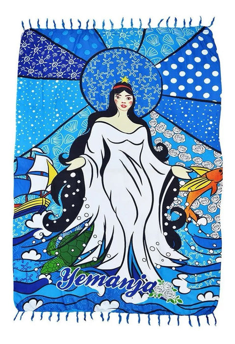 Brazilian Canga Beach Towel Sarong 100% Viscose  Original - Iemanja orisha Goddess of the Sea - 43" x 69" inches