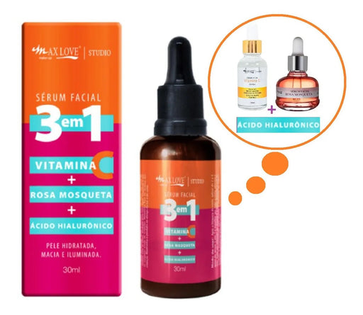 Max Love Skin Care Max Love Serum Rose Mosqueta, Vitamin C and Hyaluronic Acid 3 in 1
