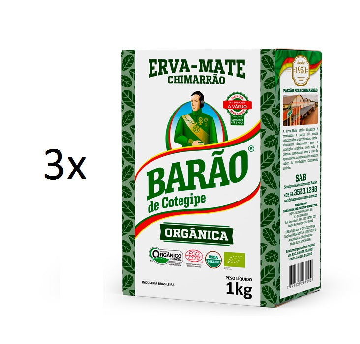 Lot of 3 Brazilian Organic Yerba Erva Mate Chimarrao Tea 1kg - Barão de Cotegipe