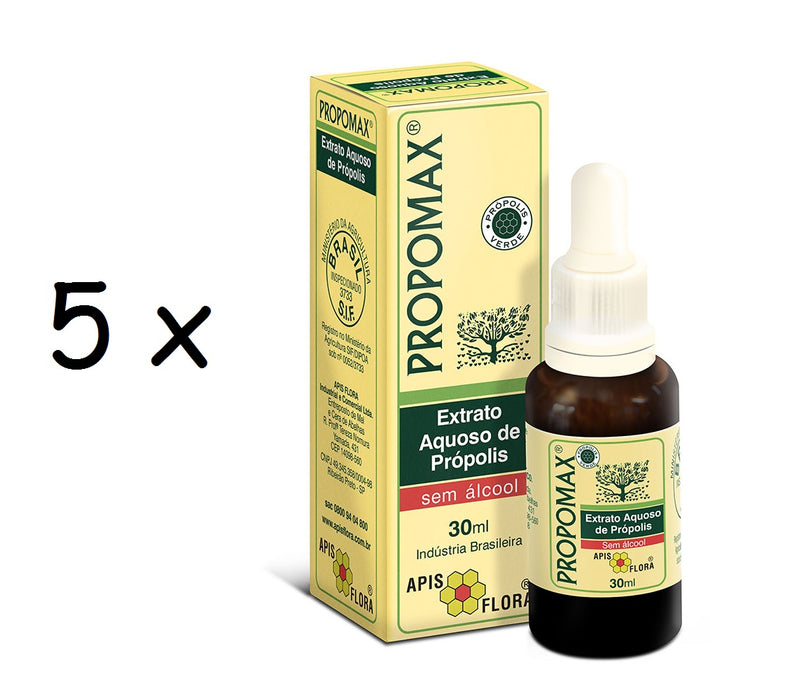 5 x 30 ml PROPOMAX Green Propolis Extract NON Alcoholic APIS FLORA Brazilian