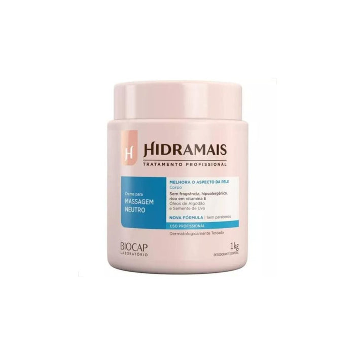 Hidramais Neutral Massage Body Cream 2.2 lbs - Hypoallergenic Skin Care Massage