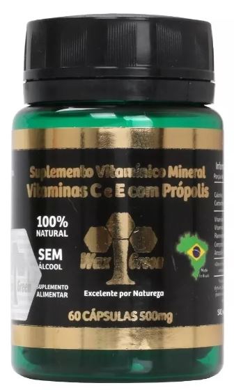 100% Natural Propolis Rosemary Vitamins C & E Capsules 60x500mg - Wax Green